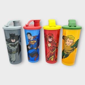 Tupperware Superhero Tumbler Cup Set Of 4 Superman Batman The Flash Aquaman